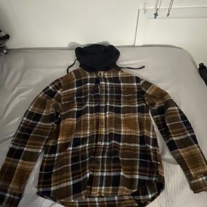 Edgar + Ash  brown and white hooded flannel